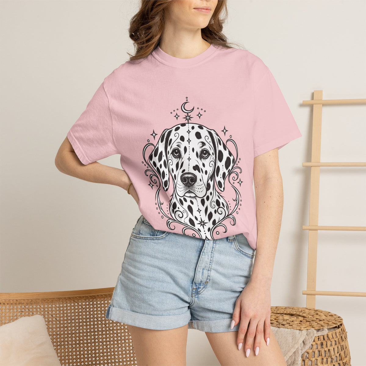 Mystical Dalmatian Line Art T-Shirt — Minimal Dog Portrait Tee