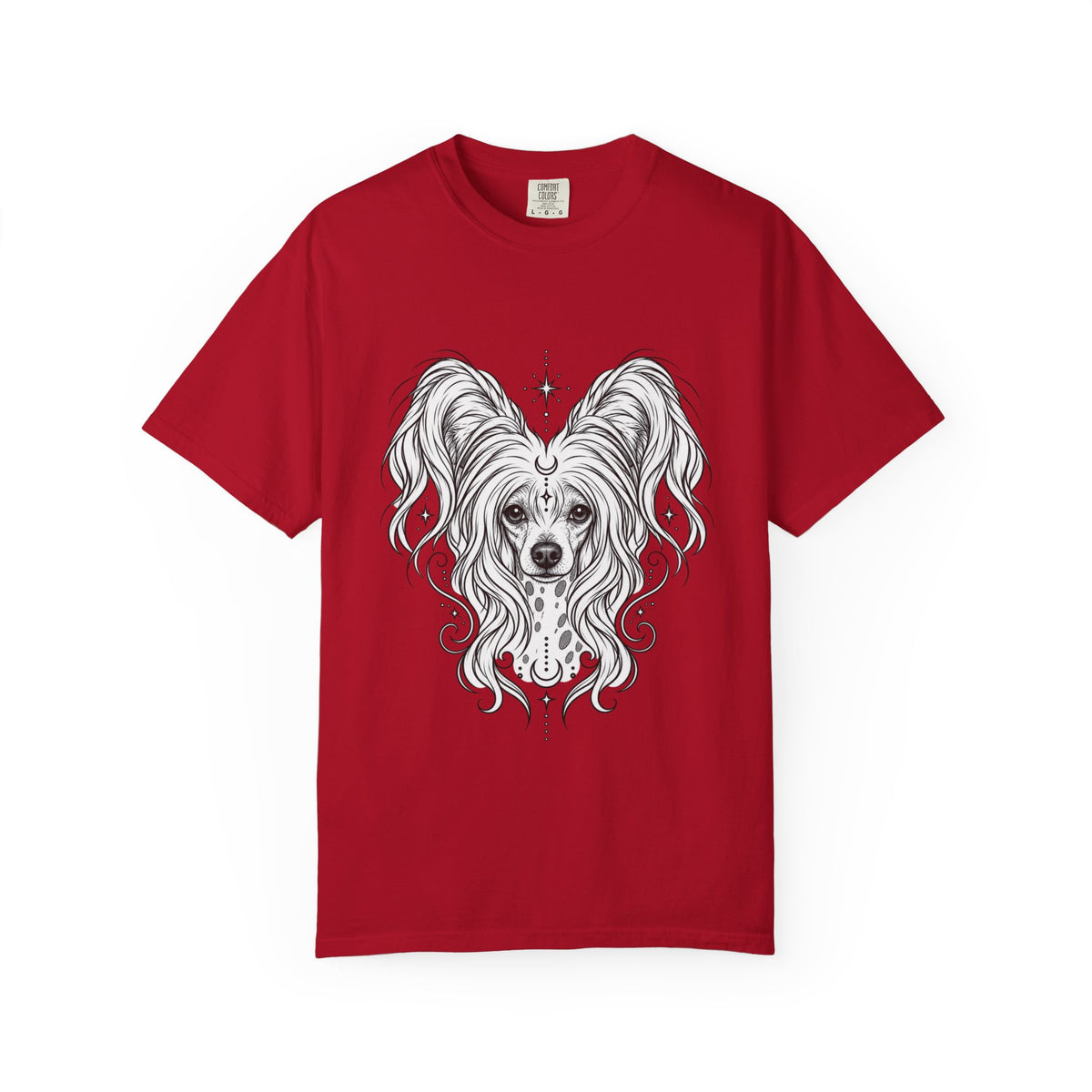 Mystical Chinese Crested Line Art T-Shirt — Minimal Dog Portrait Tee