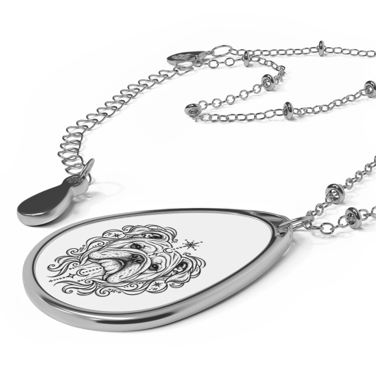 Mystical Bulldog Engraved Oval Necklace — Pendant