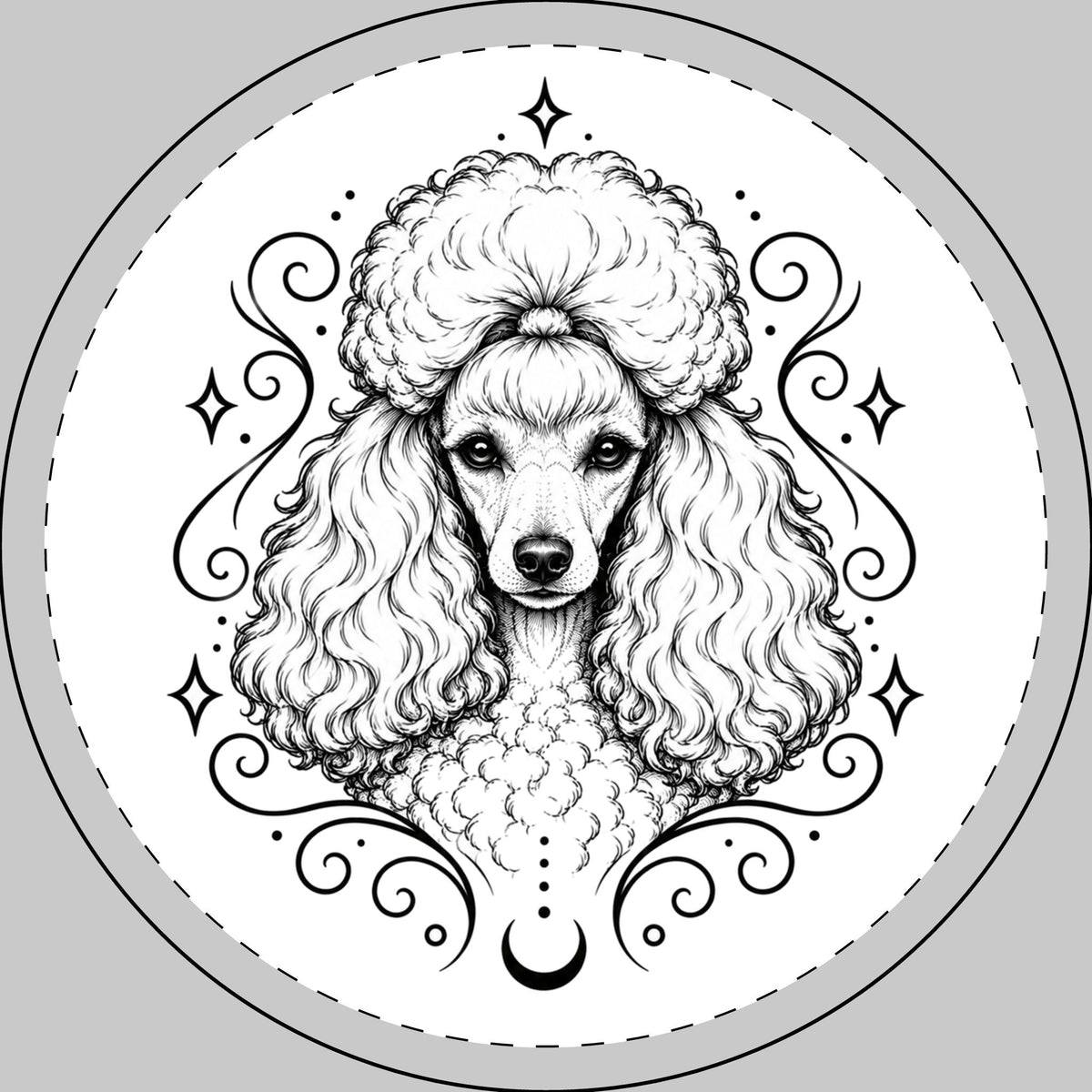 Mystical Toy Poodle Round Car Magnet — Boho Dog Face Sticker