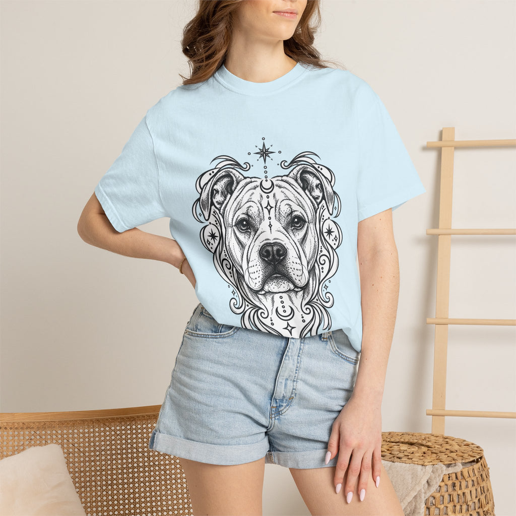 Mystical American Staffordshire Terrier Line Art T-Shirt — Minimal Dog Portrait Tee