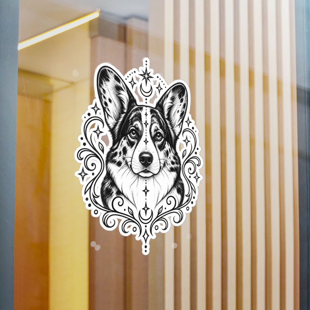 Mystical Cardigan Welsh Corgi Line Art Kiss-Cut Vinyl Sticker — Decorative Dog Portrait Decal
