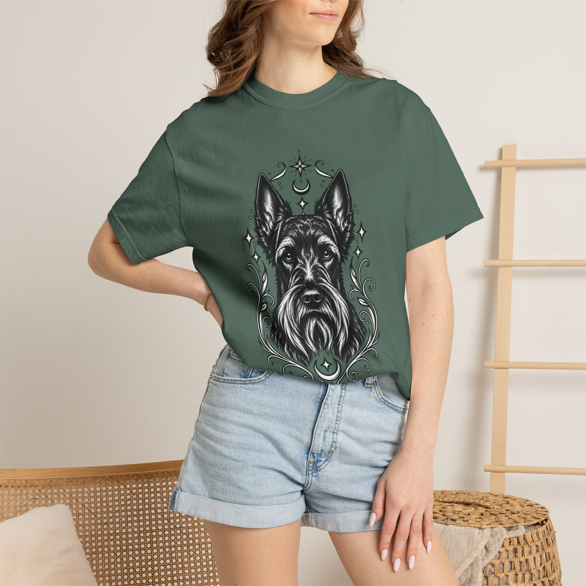 Mystical Scottish Terrier Line Art T-Shirt — Minimal Dog Portrait Tee