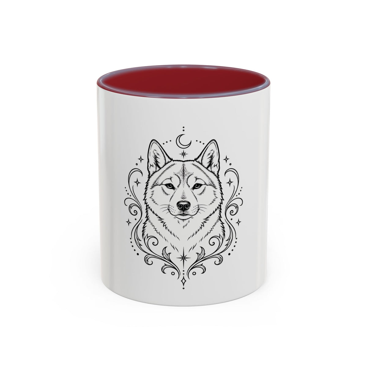 Mystical Shikoku Line Art Accent Coffee Mug – Mystical Dog Portrait 11/15oz