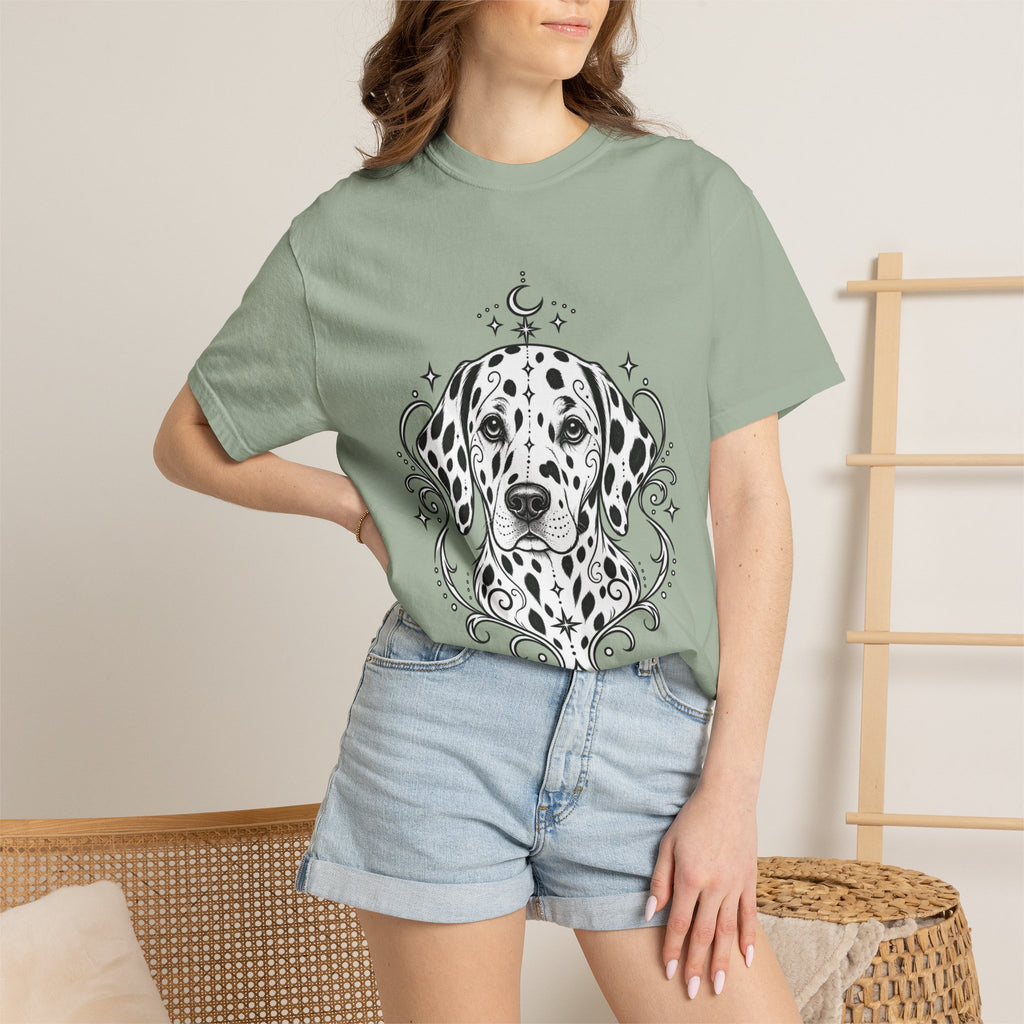 Mystical Dalmatian Line Art T-Shirt — Minimal Dog Portrait Tee