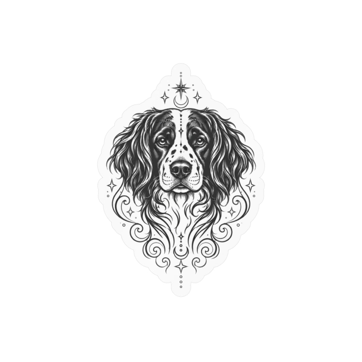 Mystical Stabyhoun Line Art Kiss-Cut Vinyl Sticker — Decorative Dog Portrait Decal