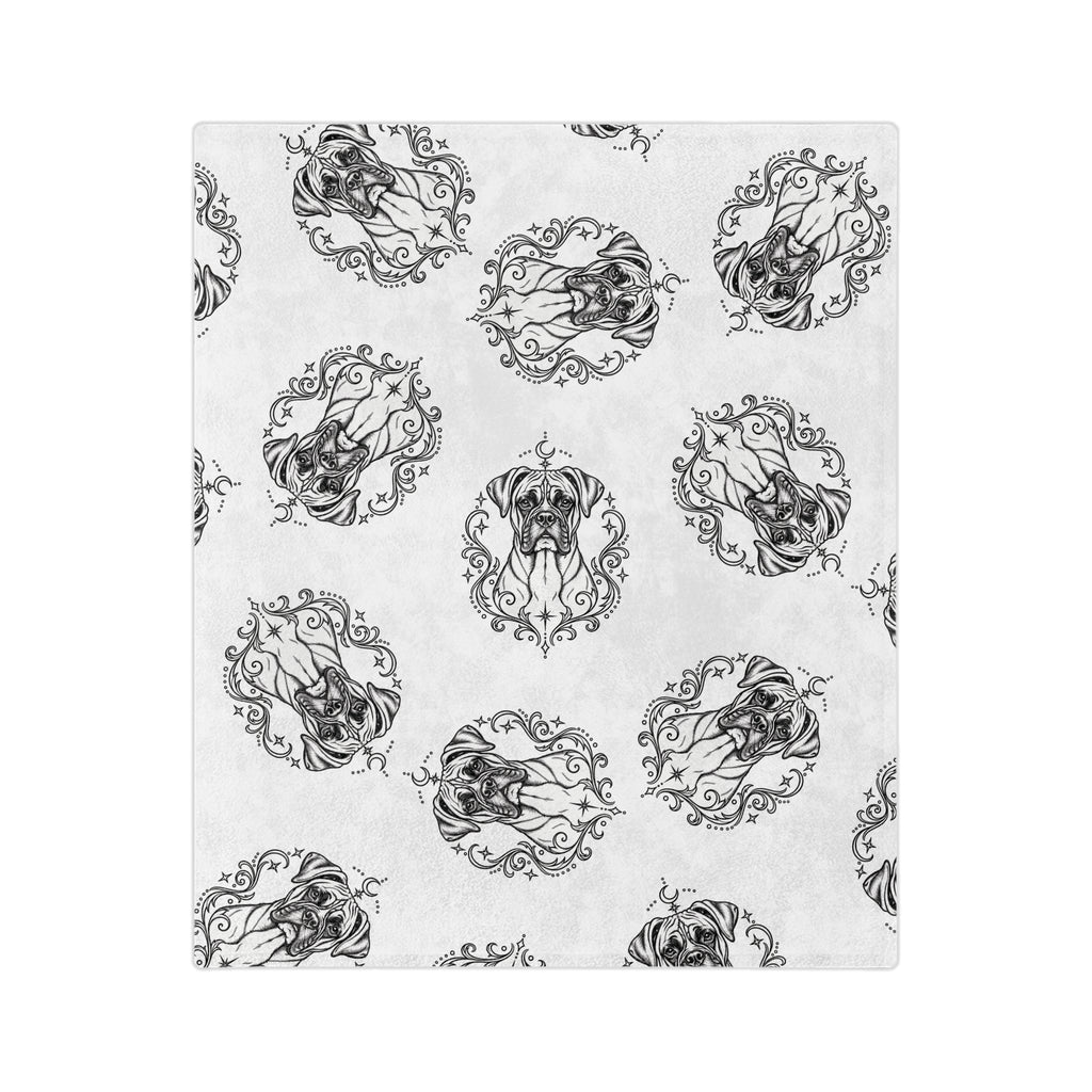 Mystical Boxer NE Minimalist Velveteen Microfiber Blanket — Soft Neutral Pet Portrait Throw
