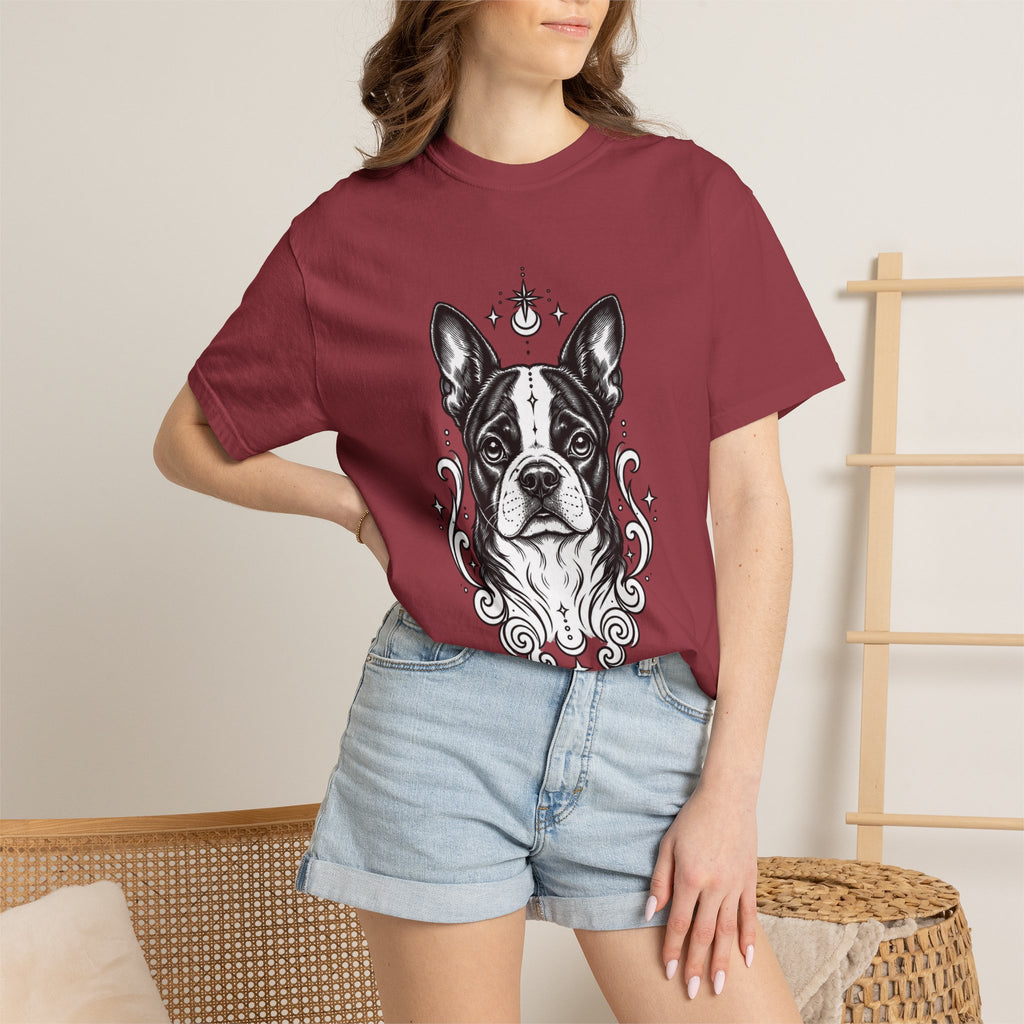 Mystical Boston Terrier Line Art T-Shirt — Minimal Dog Portrait Tee