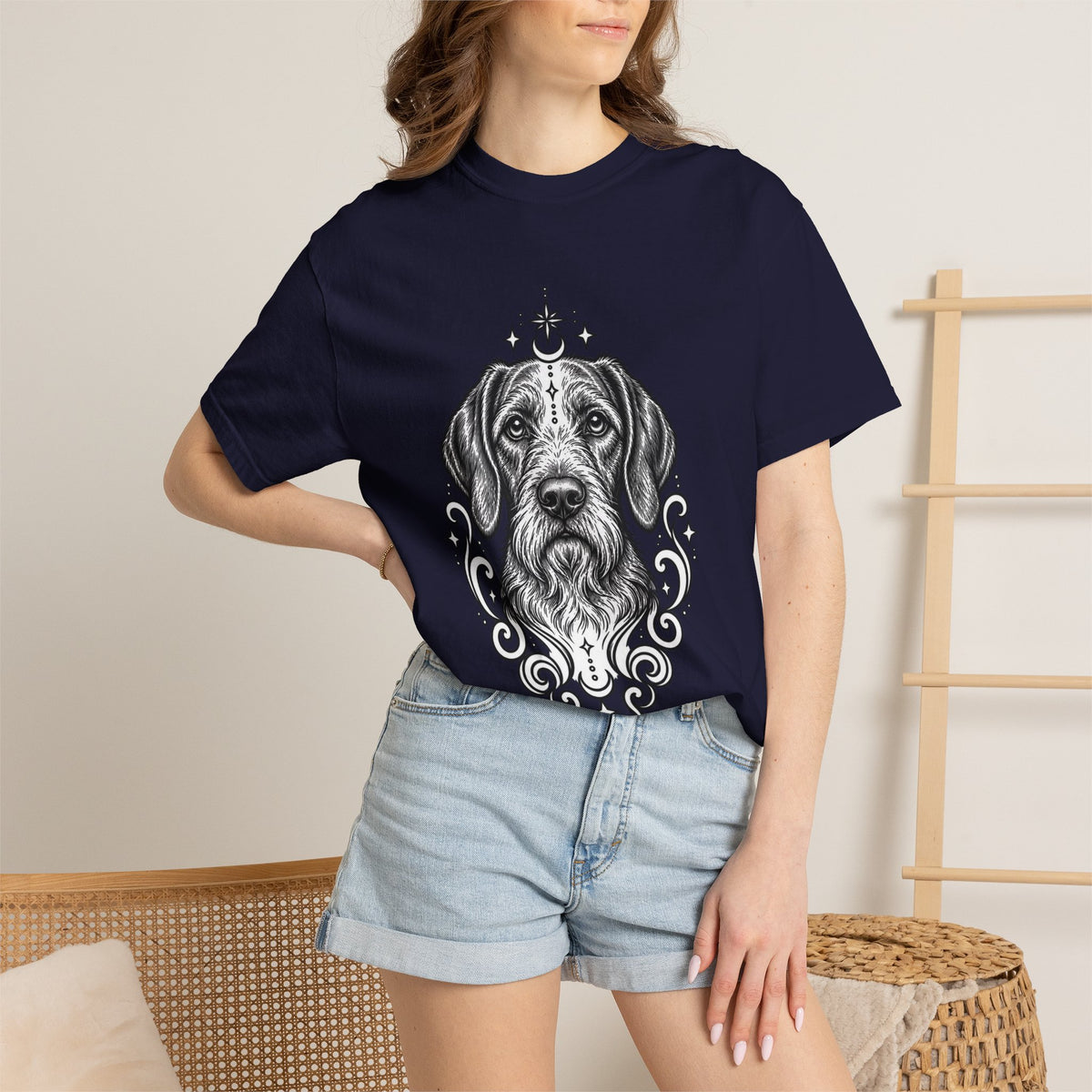 Mystical Wiredhaired Vizsla Line Art T-Shirt — Minimal Dog Portrait Tee