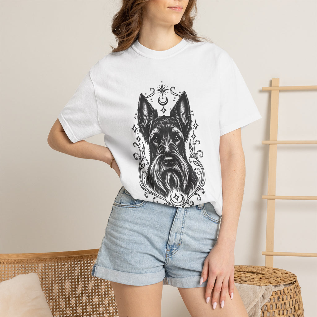 Mystical Scottish Terrier Line Art T-Shirt — Minimal Dog Portrait Tee