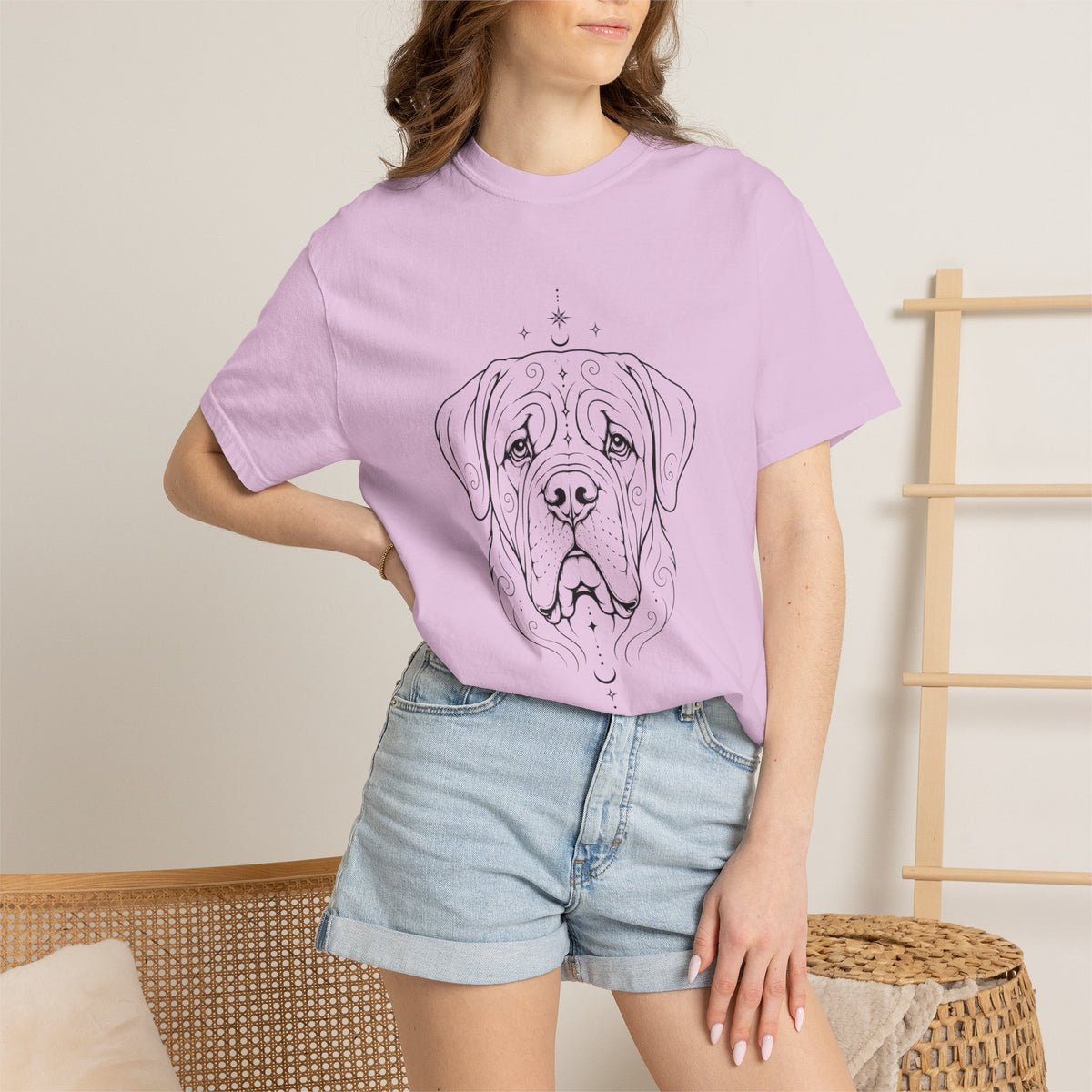Mystical Mastiff Line Art T‑Shirt — Minimal Dog Portrait Tee