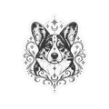 Mystical Cardigan Welsh Corgi Line Art Kiss-Cut Vinyl Sticker — Decorative Dog Portrait Decal