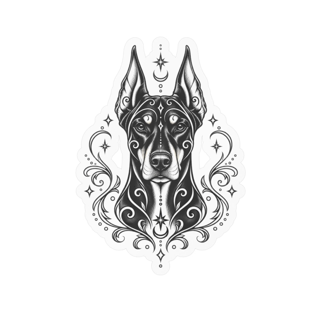 Mystical Doberman Pinscher CE Line Art Kiss-Cut Vinyl Sticker — Decorative Dog Portrait Decal
