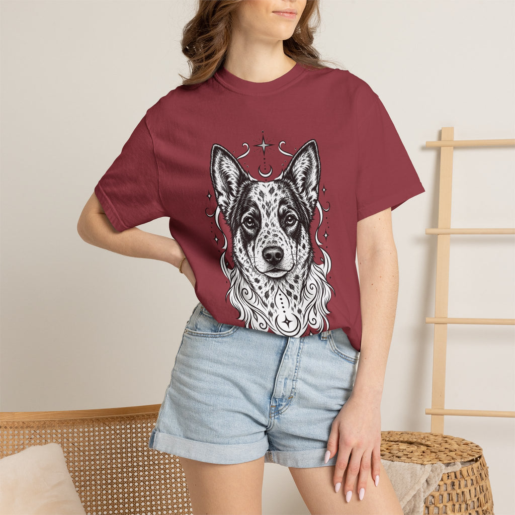 Mystical Australian Cattle Dog Line Art T-Shirt — Minimal Dog Portrait Tee