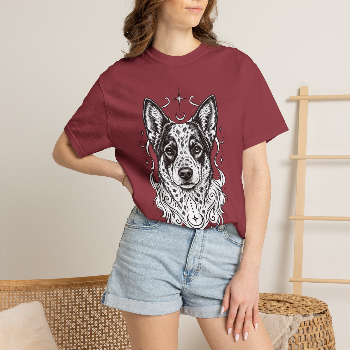 Mystical Australian Cattle Dog Line Art T-Shirt — Minimal Dog Portrait Tee