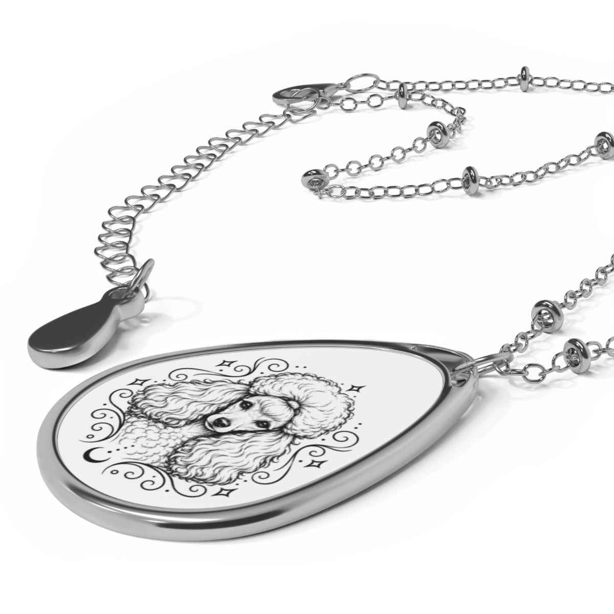 Mystical Toy Poodle Oval Necklace — Engraved Pet Memorial Pendant