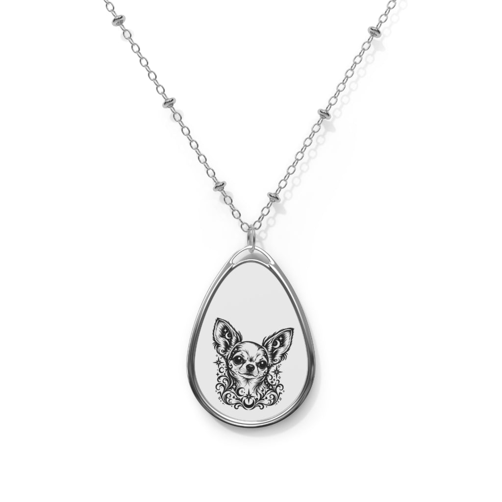 Mystical  Chihuahua Oval Necklace — Engraved Pet Memorial Pendant