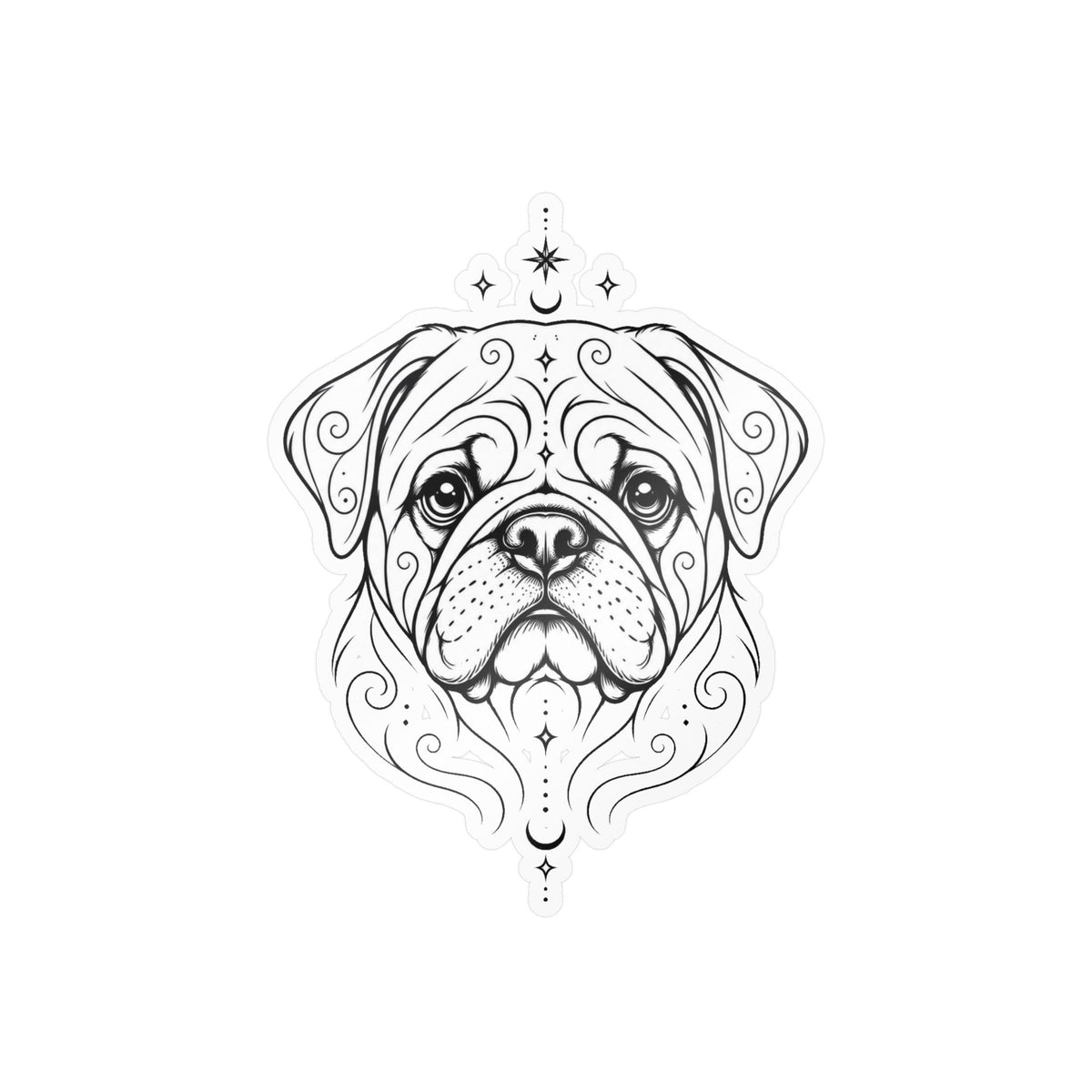 Mystical Pug Line Art Kiss-Cut Vinyl Sticker — Decorative Dog Portrait Decal