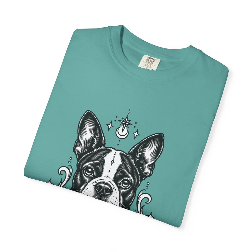Mystical Boston Terrier Line Art T-Shirt — Minimal Dog Portrait Tee