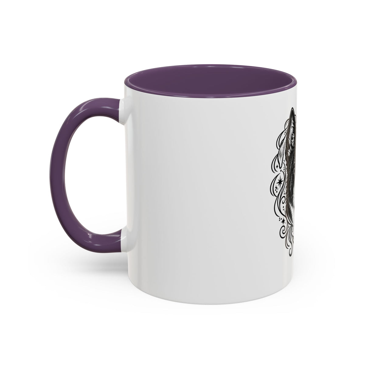Mystical Karelian Bear Dog Line Art Accent Coffee Mug – Mystical Dog Portrait 11/15oz
