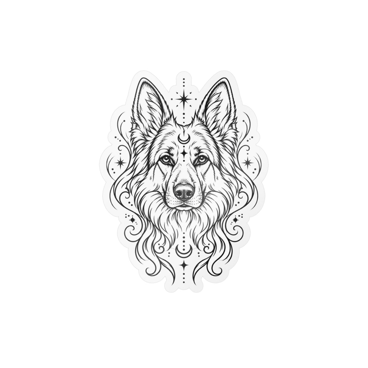 Mystical White Swiss Shepherd Line Art Kiss-Cut Vinyl Sticker — Decorative Dog Portrait Decal