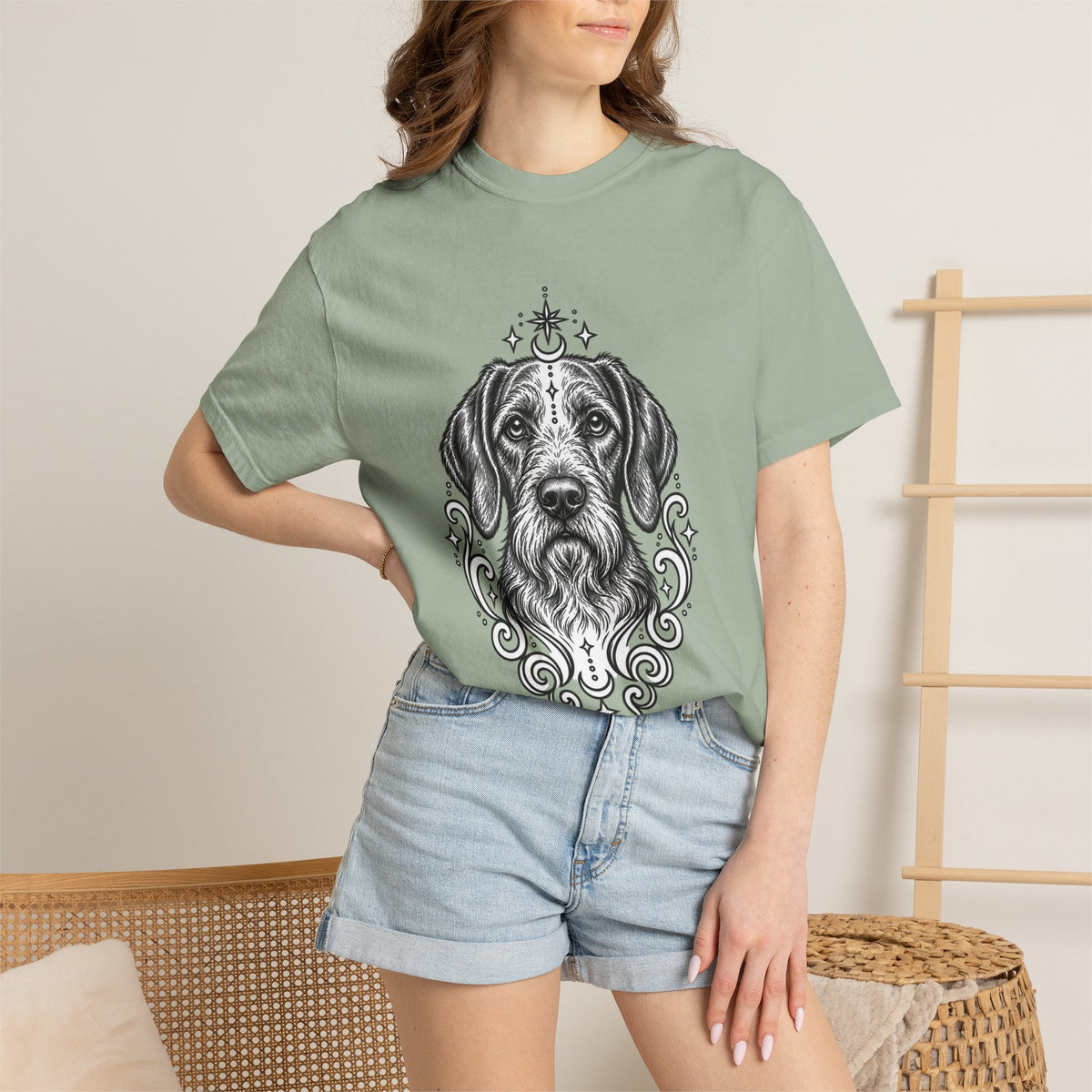Mystical Wiredhaired Vizsla Line Art T-Shirt — Minimal Dog Portrait Tee