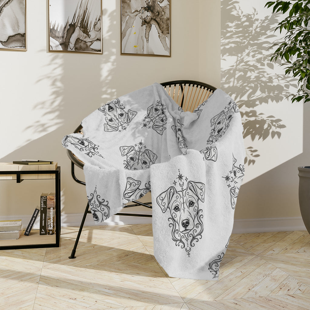 Mystical Jack Russell Terrier Minimalist Velveteen Microfiber Blanket — Soft Neutral Pet Portrait Throw