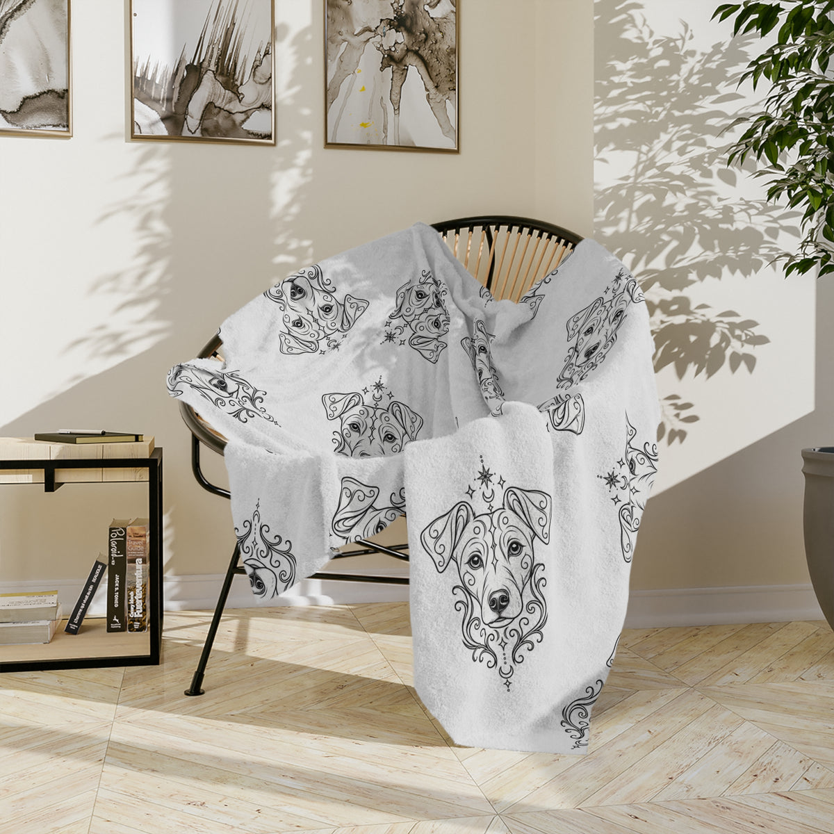 Mystical Jack Russell Terrier Minimalist Velveteen Microfiber Blanket — Soft Neutral Pet Portrait Throw