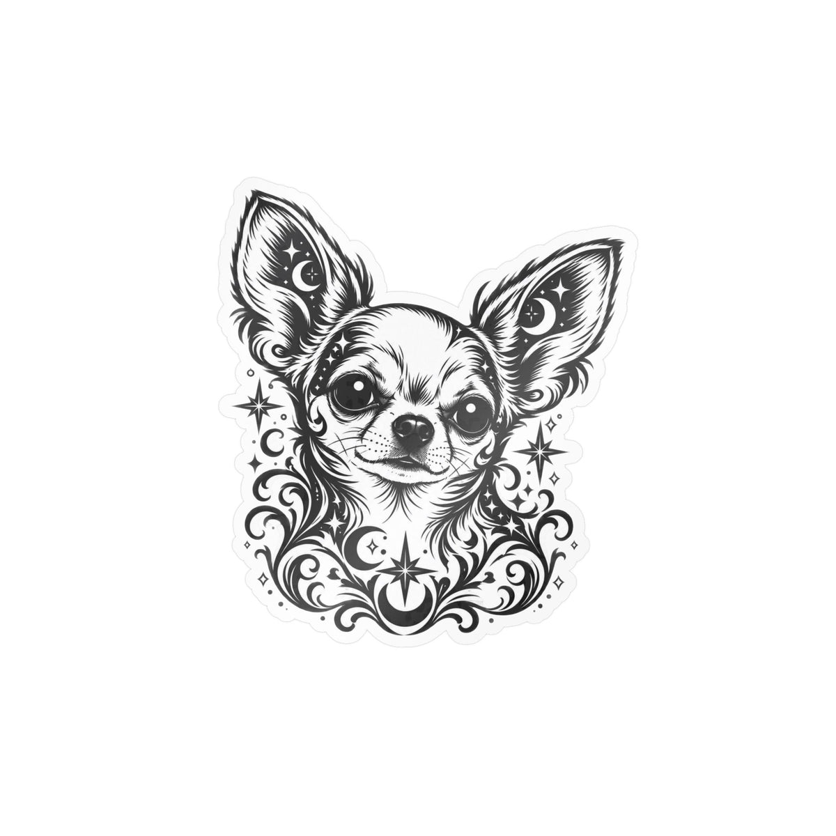 Mystical  Chihuahua SH Line Art Kiss-Cut Vinyl Sticker — Decorative Dog Portrait Decal