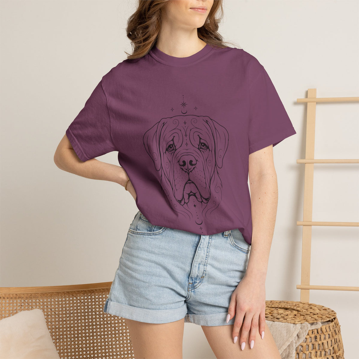 Mystical Mastiff Line Art T‑Shirt — Minimal Dog Portrait Tee