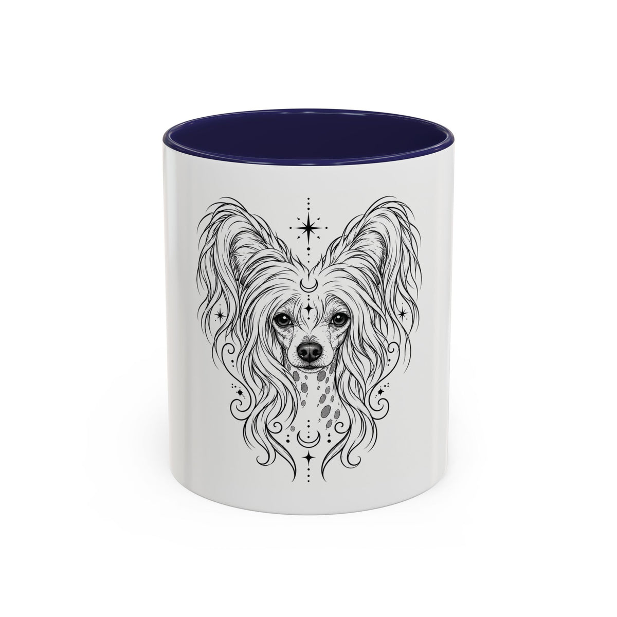 Mystical Chinese Crested Line Art Accent Coffee Mug – Mystical Dog Portrait 11/15oz