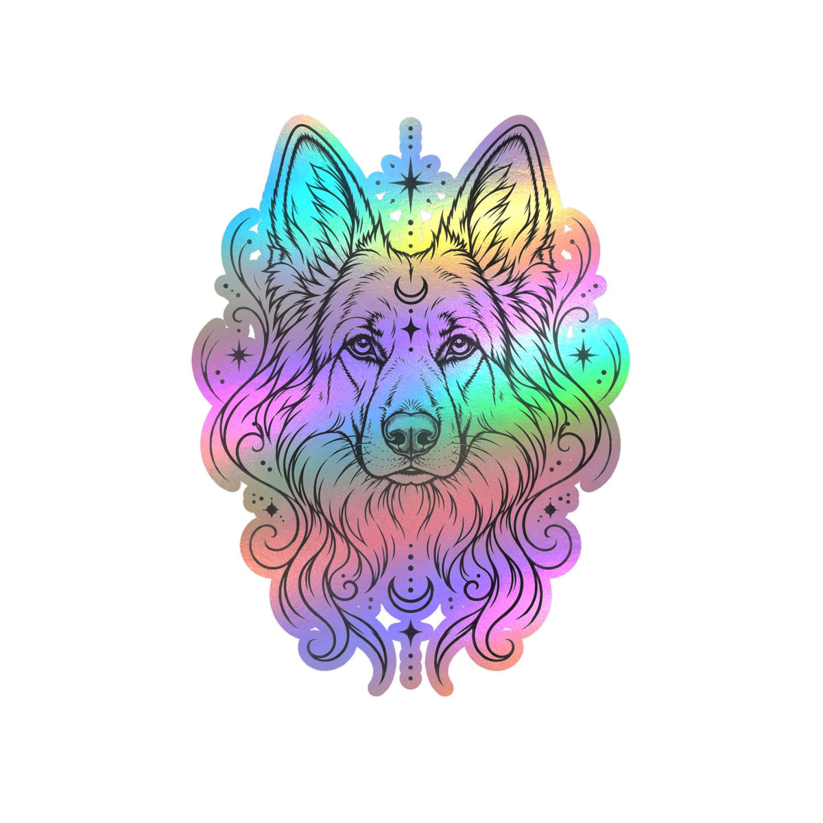 Mystical White Swiss Shepherd Line Art Kiss-Cut Vinyl Sticker — Decorative Dog Portrait Decal