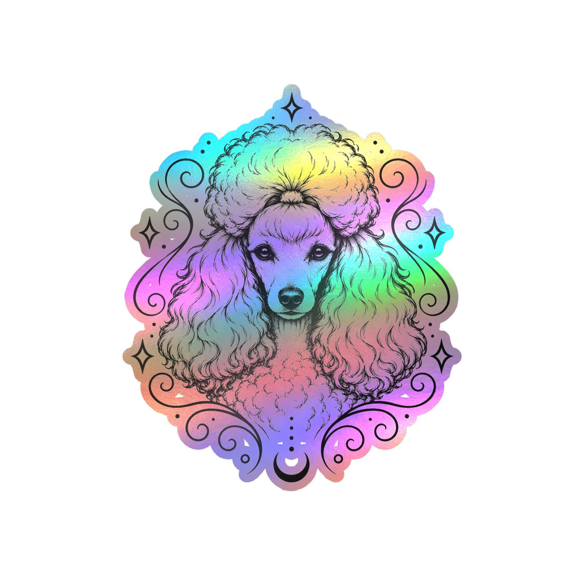 Mystical Toy Poodle Line Art Kiss-Cut Vinyl Sticker — Decorative Dog Portrait Decal