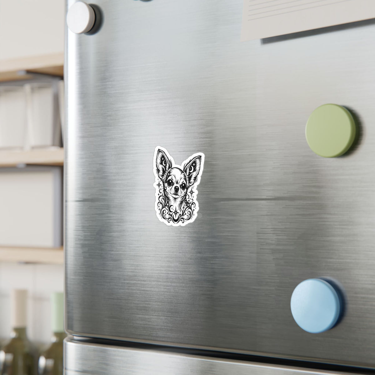 Mystical  Chihuahua LH Line Art Kiss-Cut Vinyl Sticker — Decorative Dog Portrait Decal