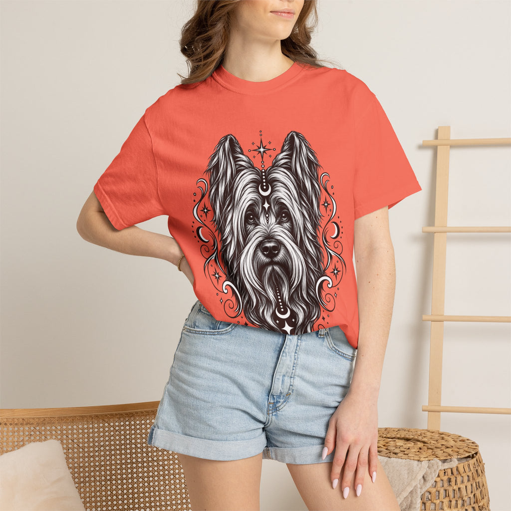 Mystical Briard Line Art T-Shirt — Minimal Dog Portrait Tee
