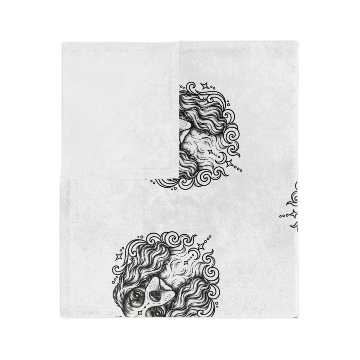 Mystical  Cavalier King Charles Spaniel Minimalist Velveteen Microfiber Blanket — Soft Neutral Pet Portrait Throw