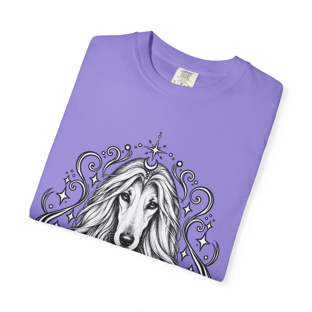 Mystical Afghan Hound Line Art T-Shirt — Minimal Dog Portrait Tee