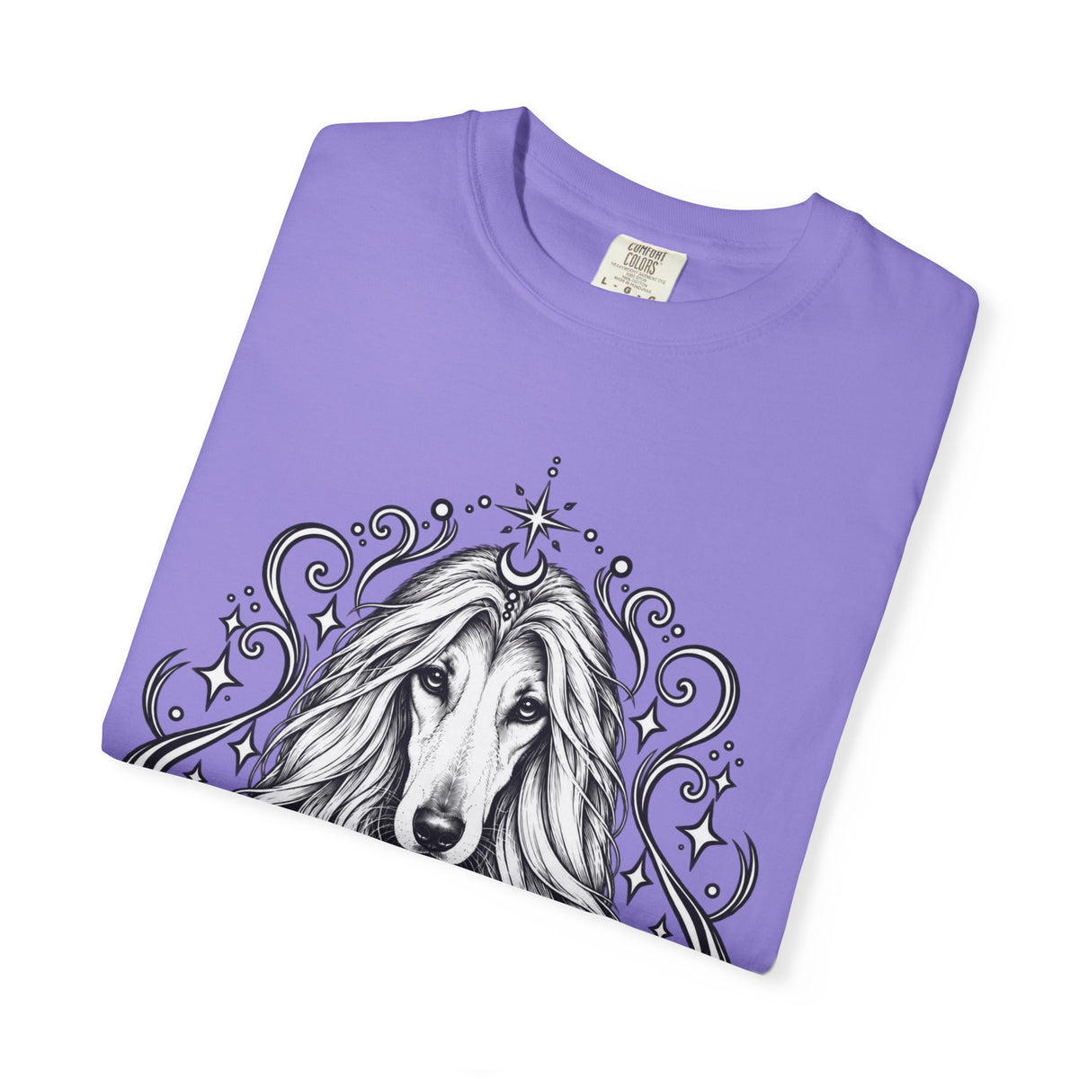 Mystical Afghan Hound Line Art T-Shirt — Minimal Dog Portrait Tee