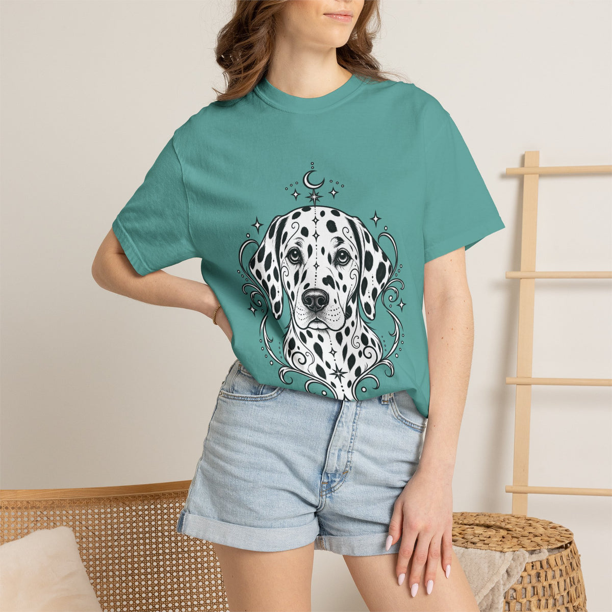 Mystical Dalmatian Line Art T-Shirt — Minimal Dog Portrait Tee