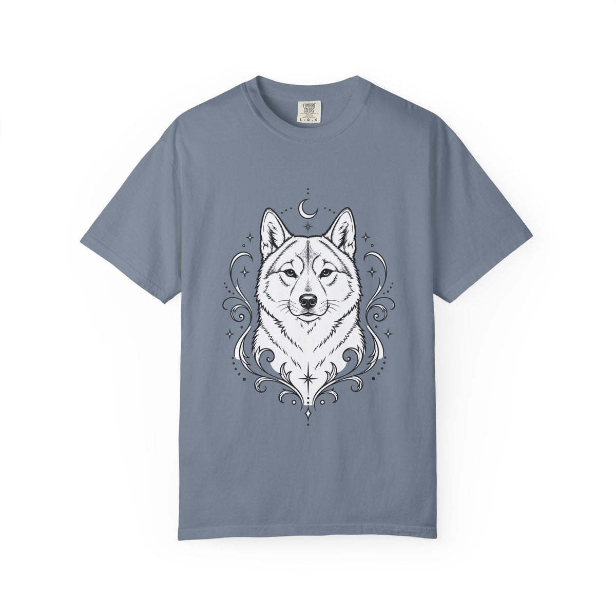Mystical Shikoku Line Art T-Shirt — Minimal Dog Portrait Tee