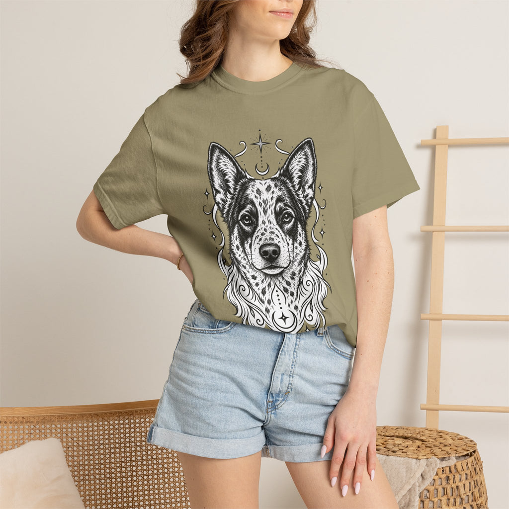 Mystical Australian Cattle Dog Line Art T-Shirt — Minimal Dog Portrait Tee