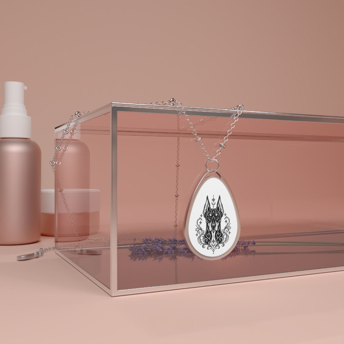 Mystical Doberman Pinscher Oval Necklace — Engraved Pet Memorial Pendant
