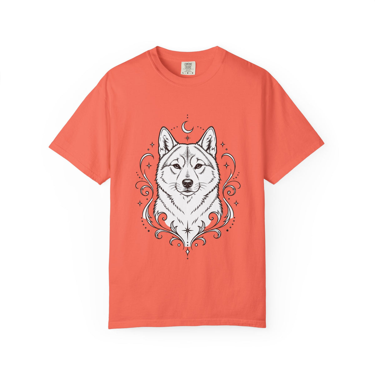 Mystical Shikoku Line Art T-Shirt — Minimal Dog Portrait Tee