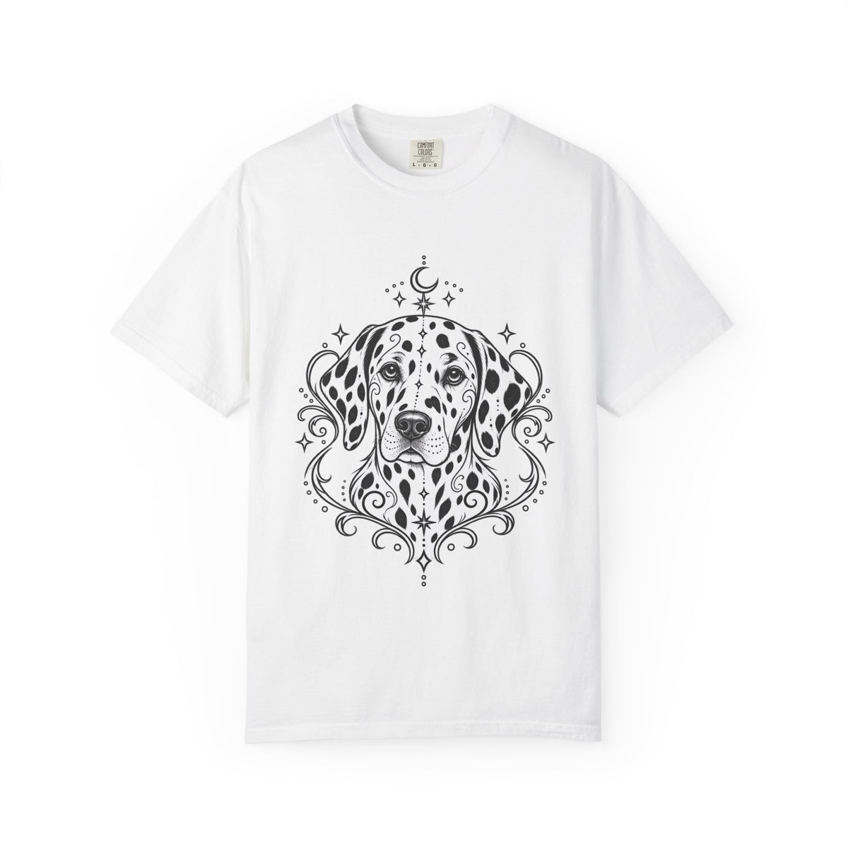 Mystical Dalmatian Line Art T-Shirt — Minimal Dog Portrait Tee
