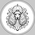 Mystical Miniature Poodle Round Car Magnet — Boho Dog Face Sticker