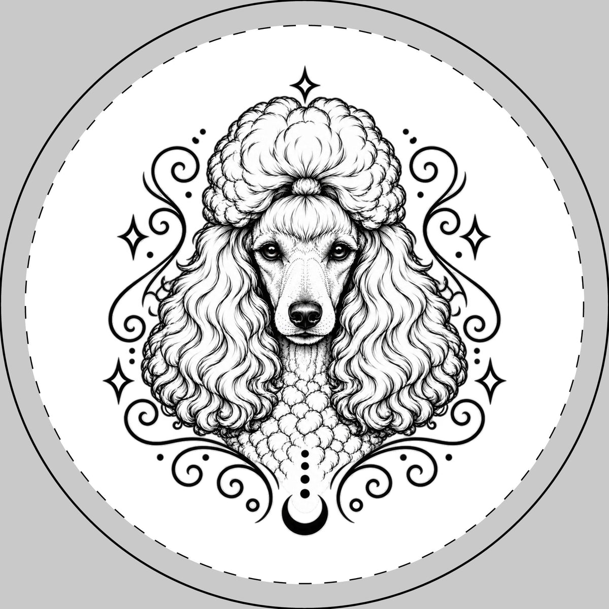 Mystical Miniature Poodle Round Car Magnet — Boho Dog Face Sticker