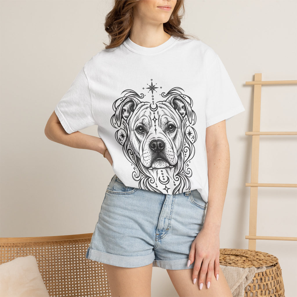 Mystical American Staffordshire Terrier Line Art T-Shirt — Minimal Dog Portrait Tee