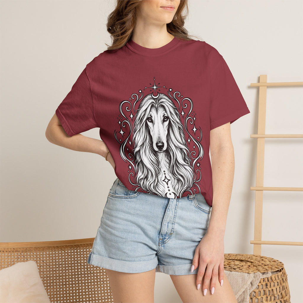 Mystical Afghan Hound Line Art T-Shirt — Minimal Dog Portrait Tee