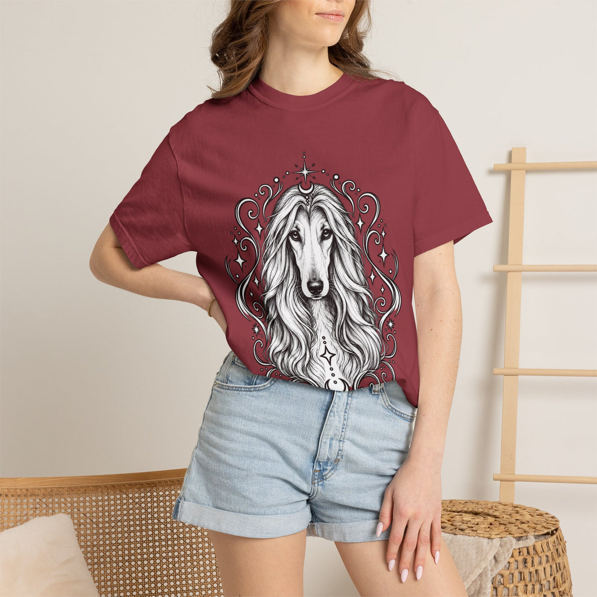 Mystical Afghan Hound Line Art T-Shirt — Minimal Dog Portrait Tee