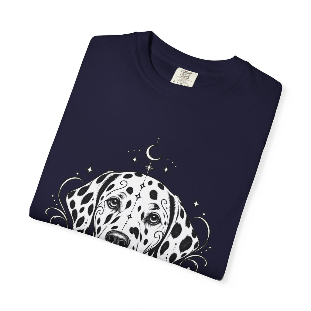 Mystical Dalmatian Line Art T-Shirt — Minimal Dog Portrait Tee